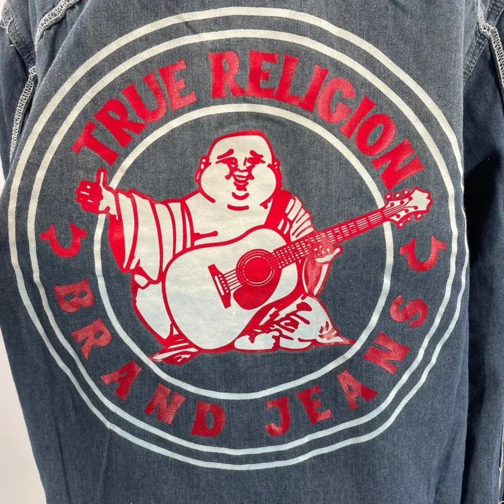True Religion Mens Chambray Western Snap Shirt Buddha Logo Blue 700701 Small NWT